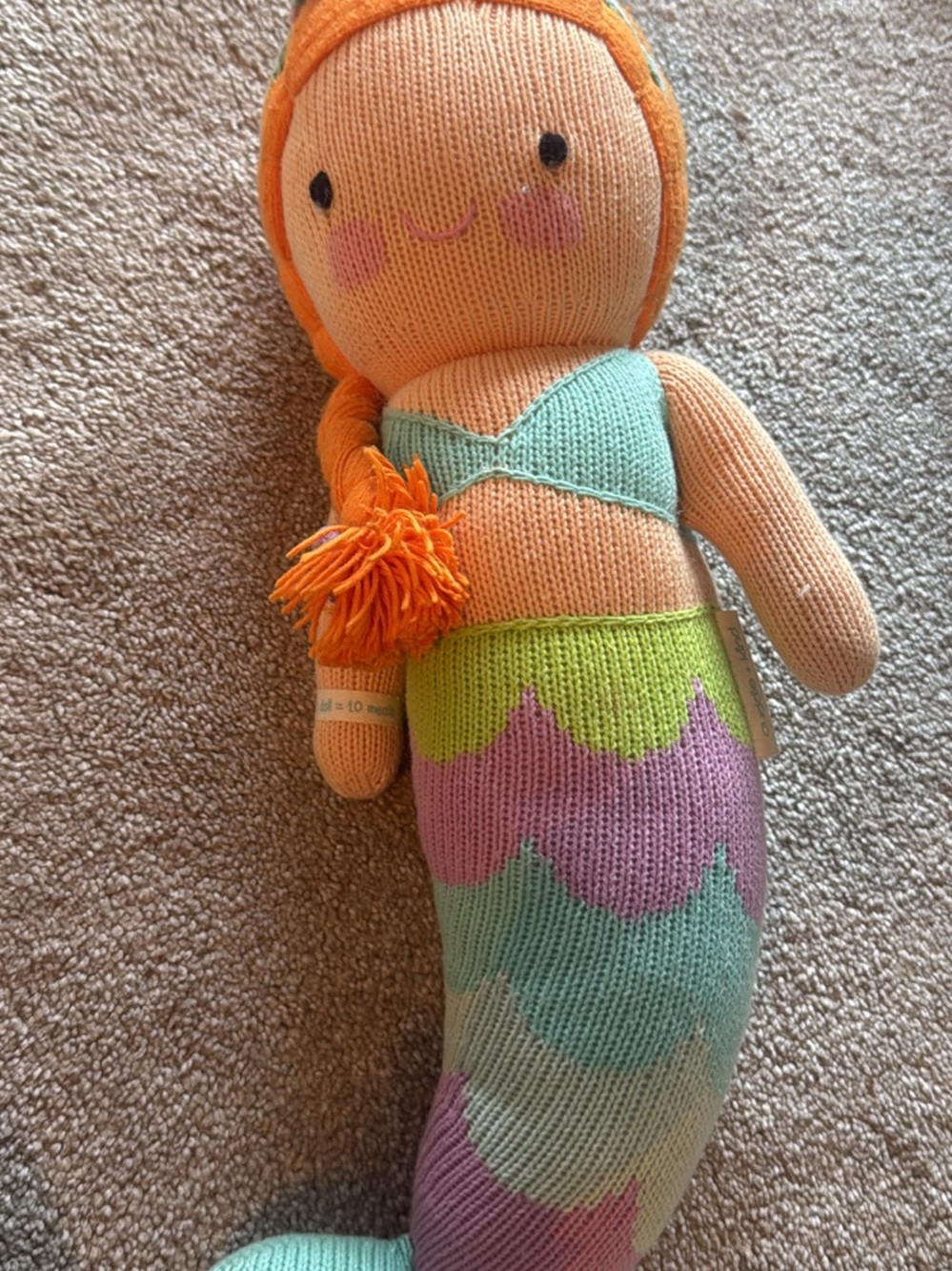 Knit Mermaid Plush Doll in Orange & Pastel Colors